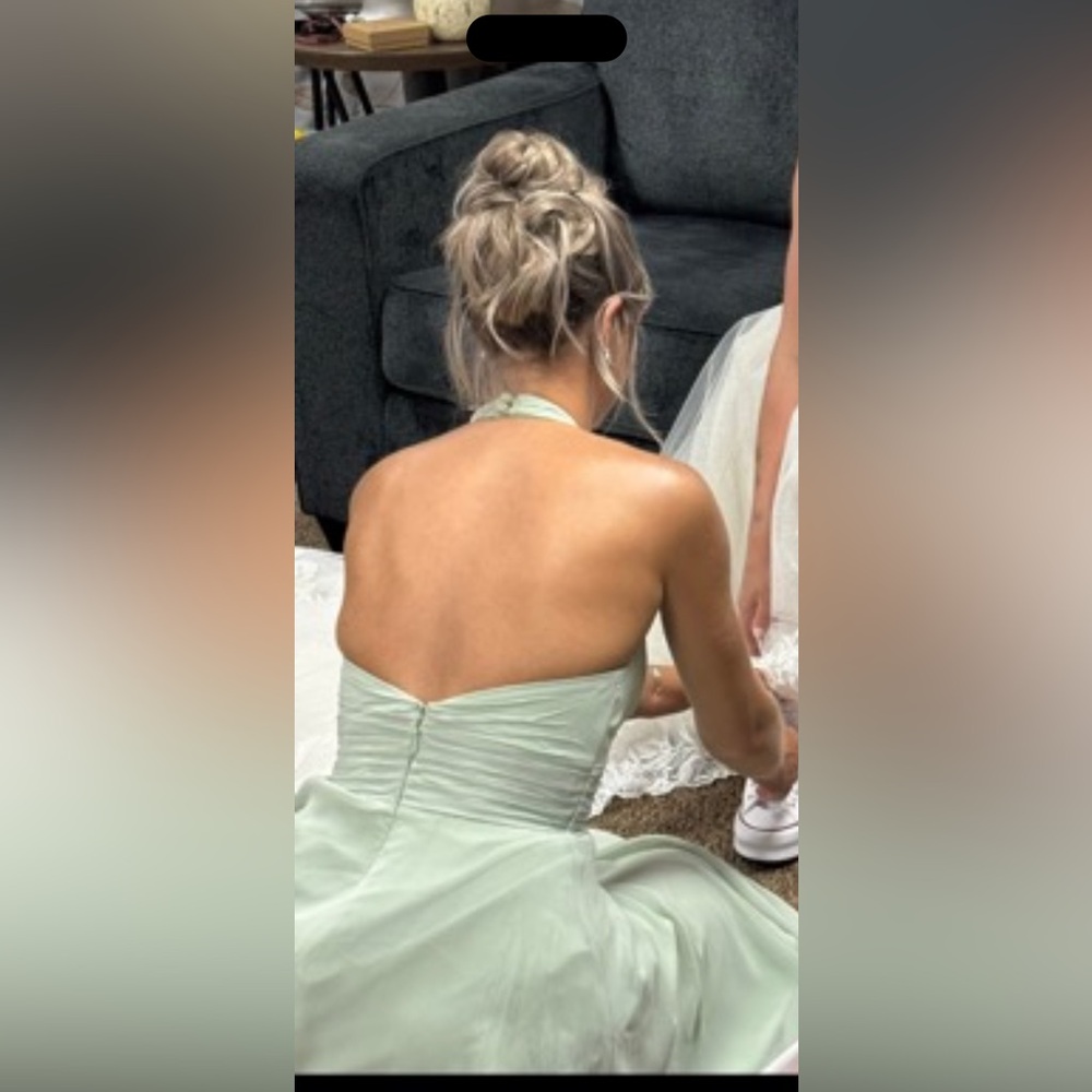 Azazie Sage Green Backless Halter Dress